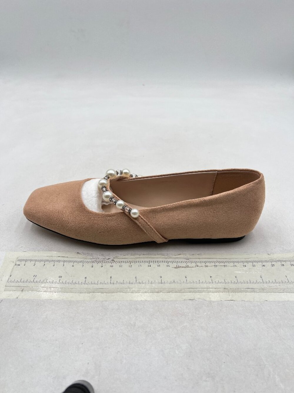 FOWT Nude Square Toe Slip on Flats Pearl Studded Strap Pumps Wedding Shoes - Picture 2 of 8
